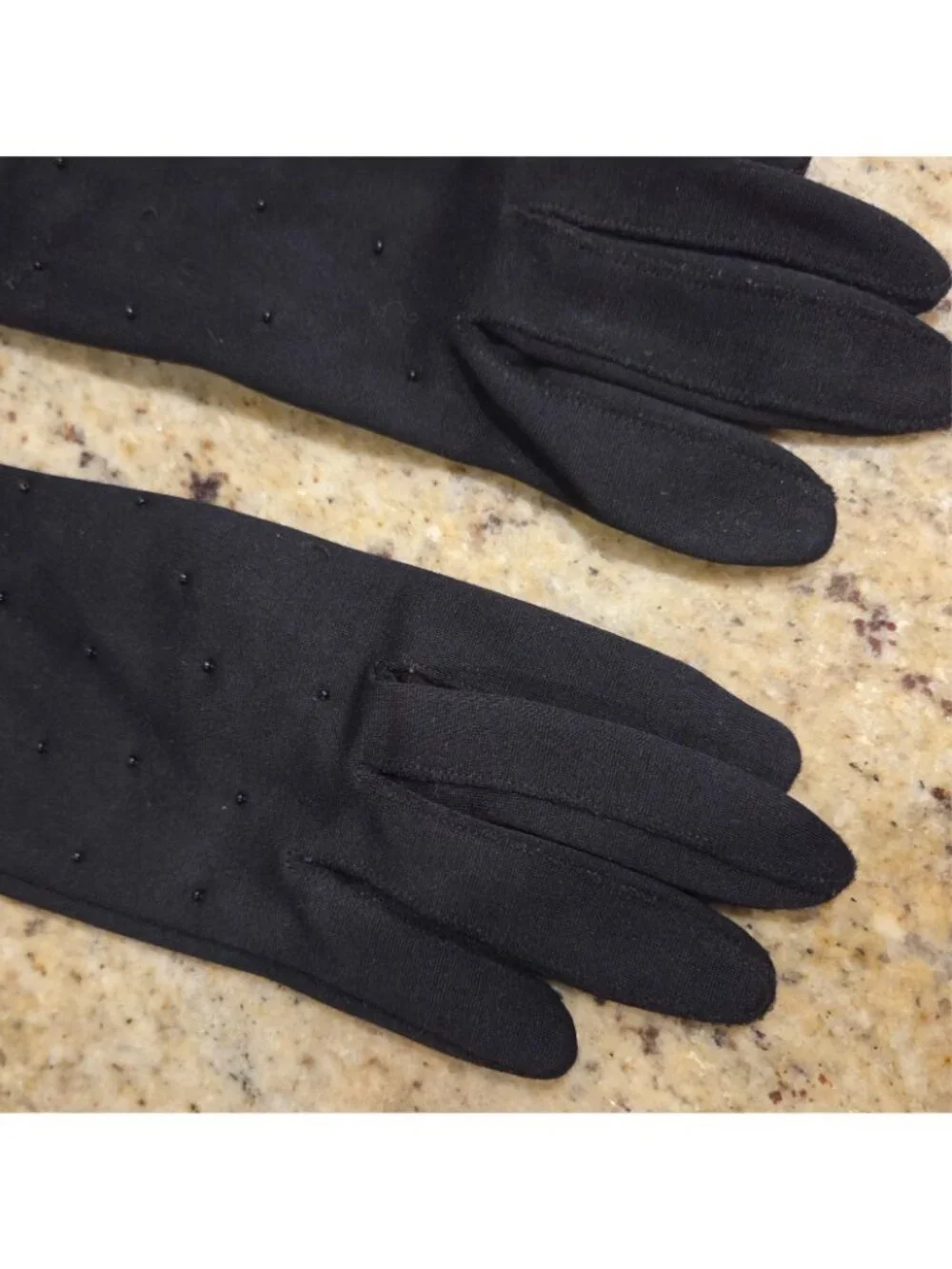 Vintage Womens One Size Stretch Nylon Black Formal Gloves Beaded 15